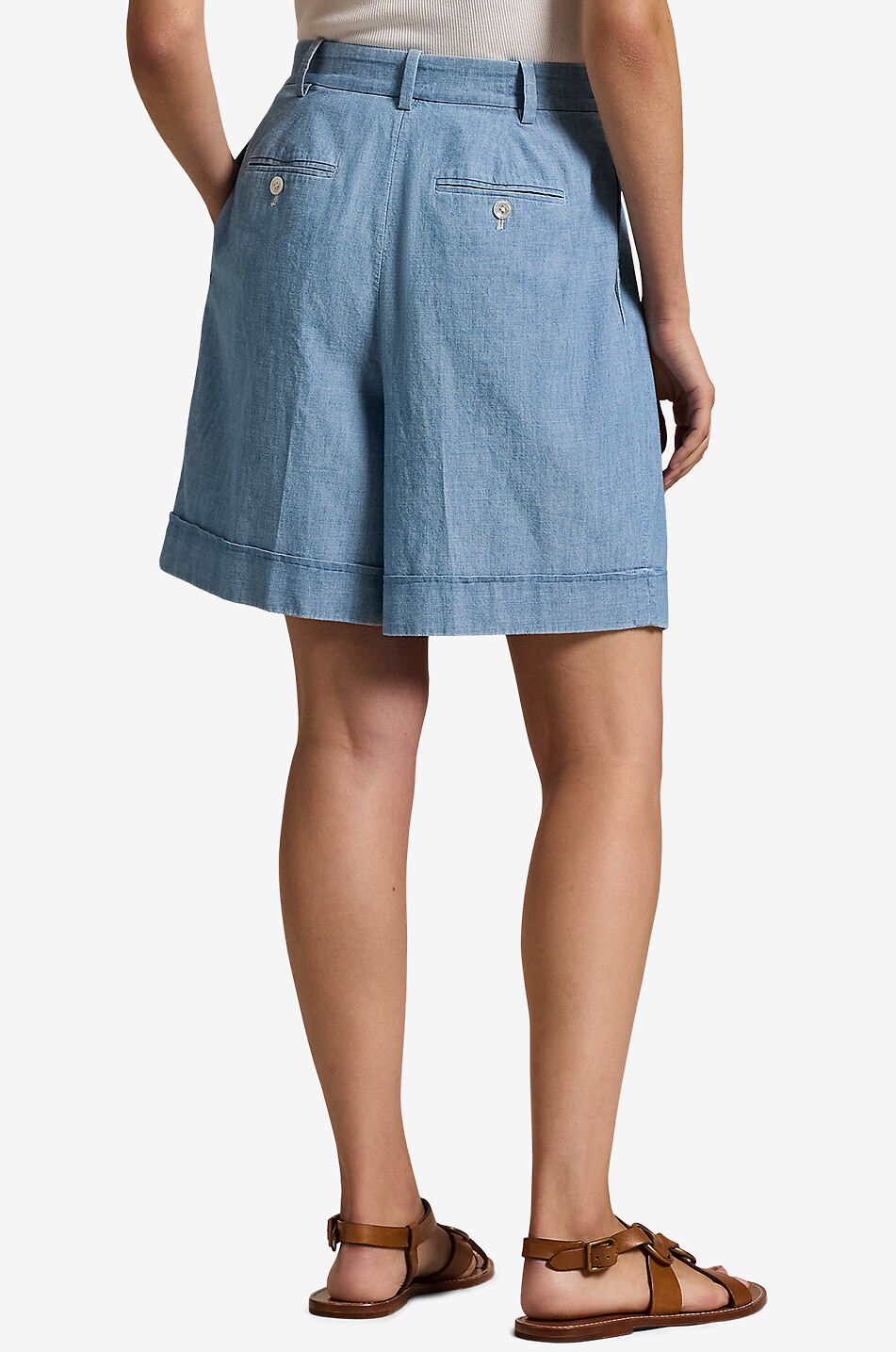 POLO RALPH LAUREN High-rise chambray shorts with waistband tucks Women BLUE 3