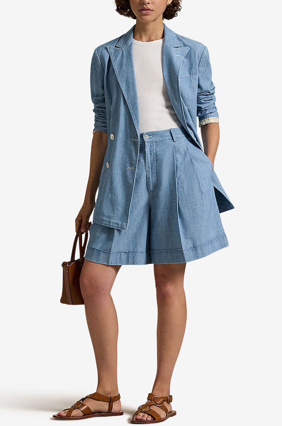 POLO RALPH LAUREN High-rise chambray shorts with waistband tucks Women BLUE 4