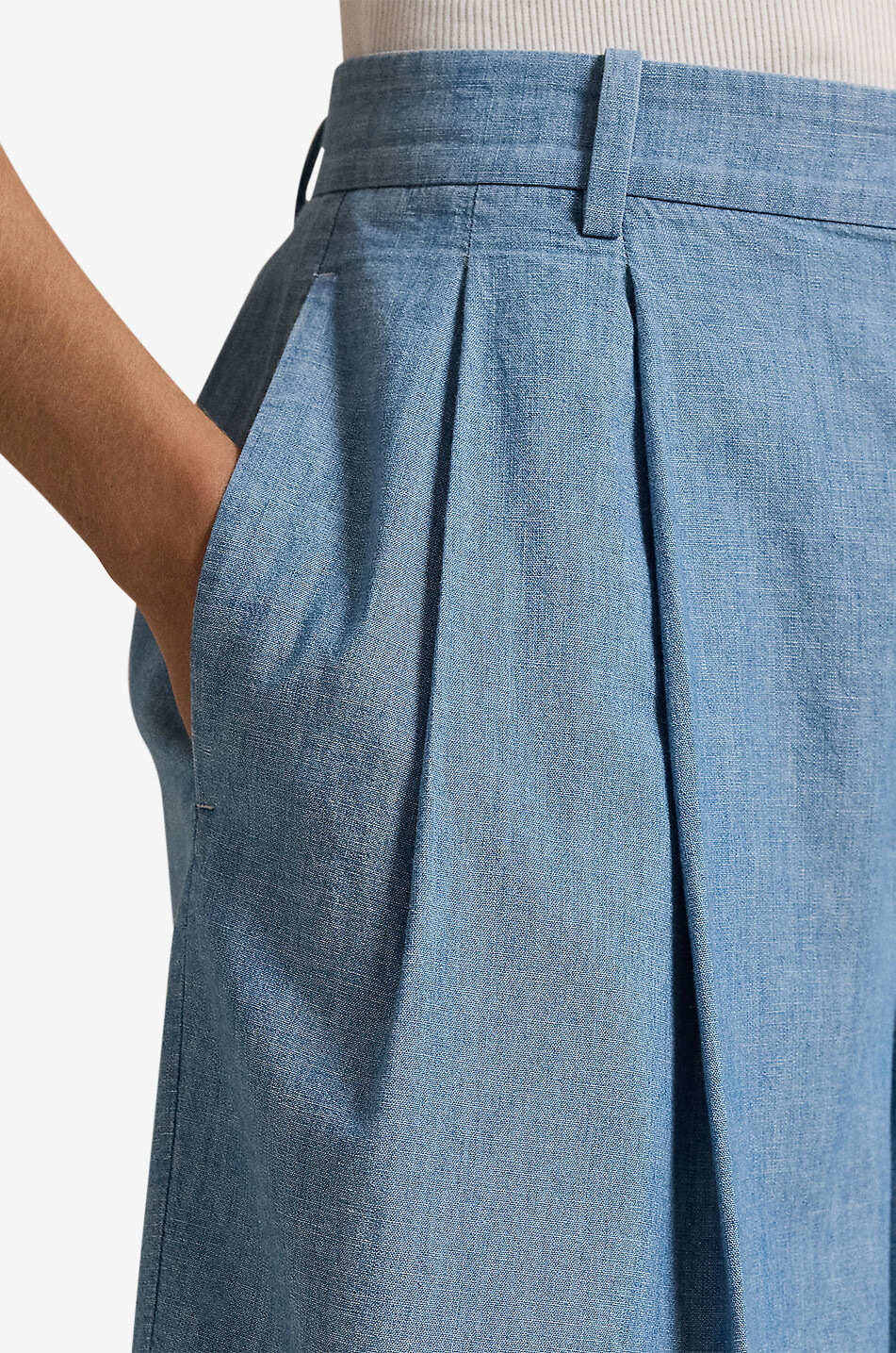 POLO RALPH LAUREN High-rise chambray shorts with waistband tucks Women BLUE 5
