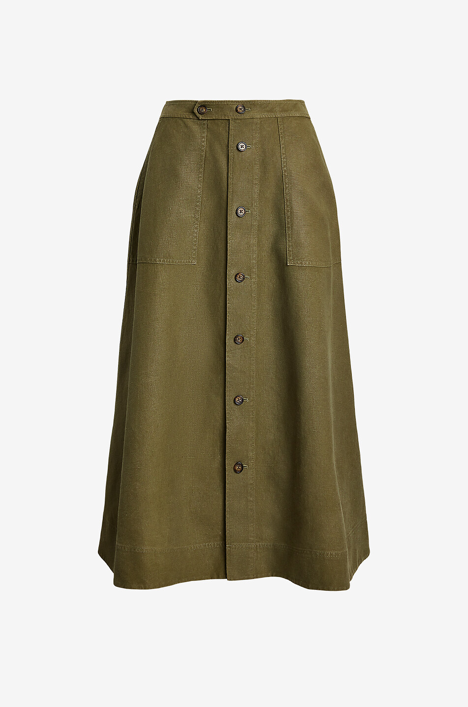 POLO RALPH LAUREN Flared button-down midi skirt in hemp Women KHAKI 1