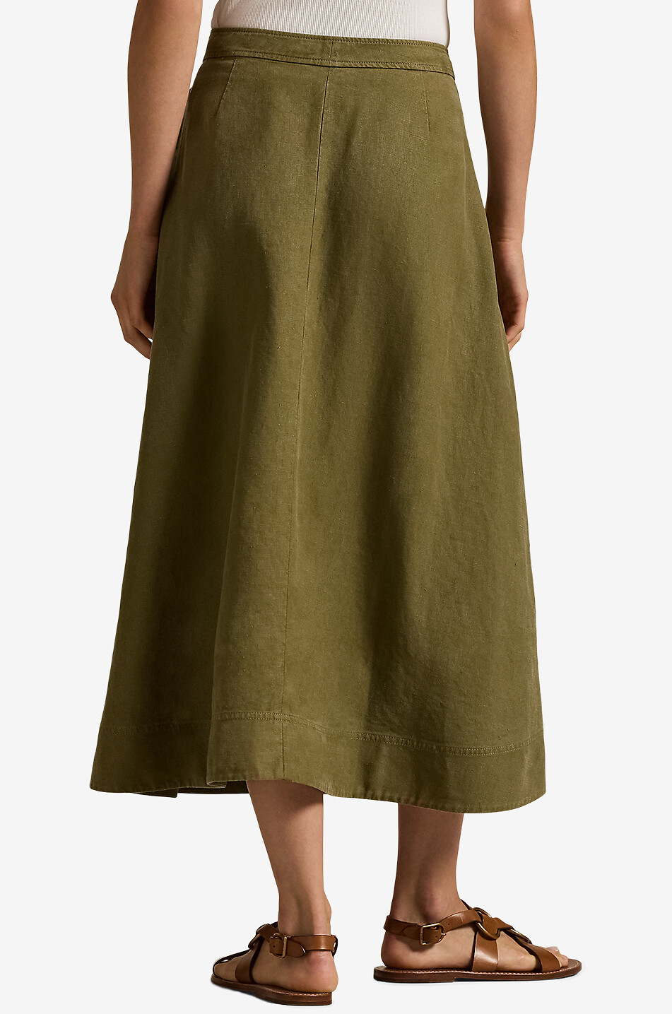 POLO RALPH LAUREN Flared button-down midi skirt in hemp Women KHAKI 3
