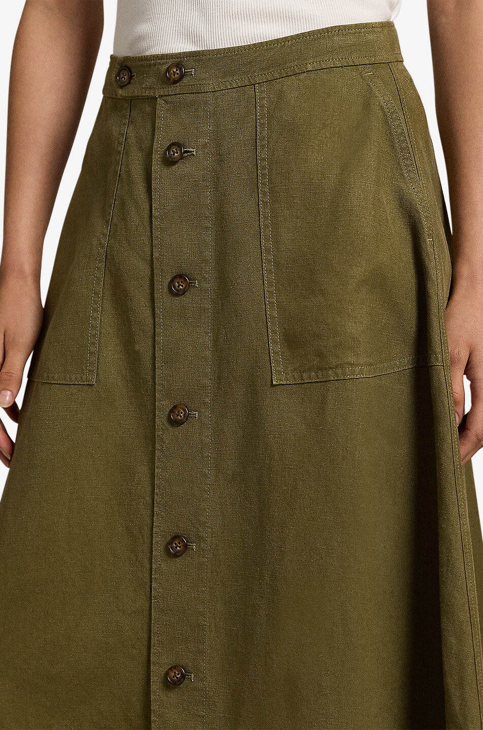 POLO RALPH LAUREN Flared button-down midi skirt in hemp Women KHAKI 5