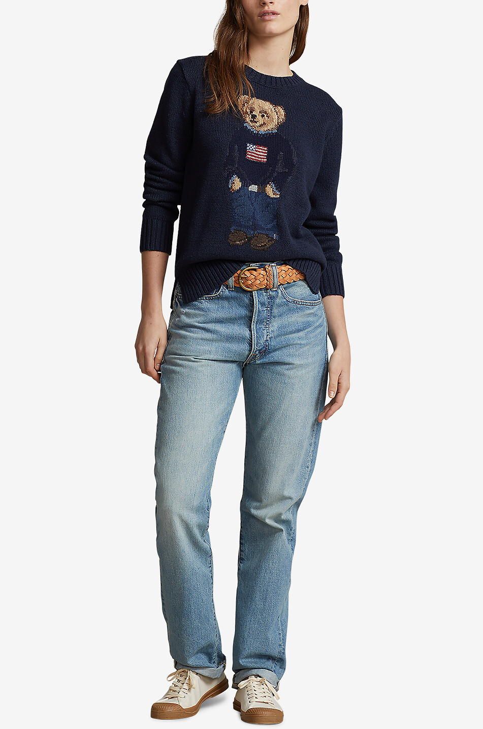 POLO RALPH LAUREN Polo Bear Flag cotton and linen jacquard jumper Women DARK BLUE 4