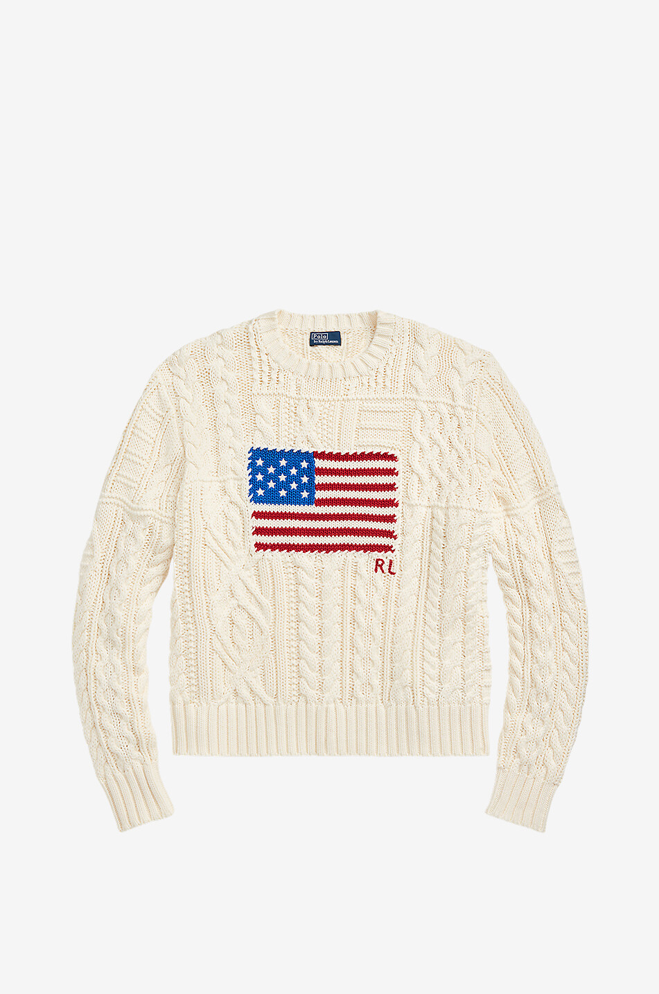 POLO RALPH LAUREN Pull torsadé en coton Aran Flag Femme BLANC CASSE 1