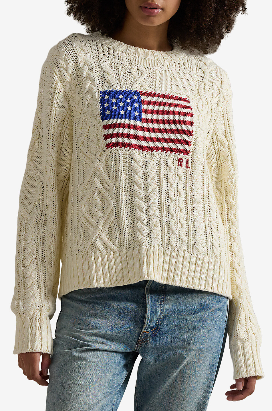 POLO RALPH LAUREN Pull torsadé en coton Aran Flag Femme BLANC CASSE 2