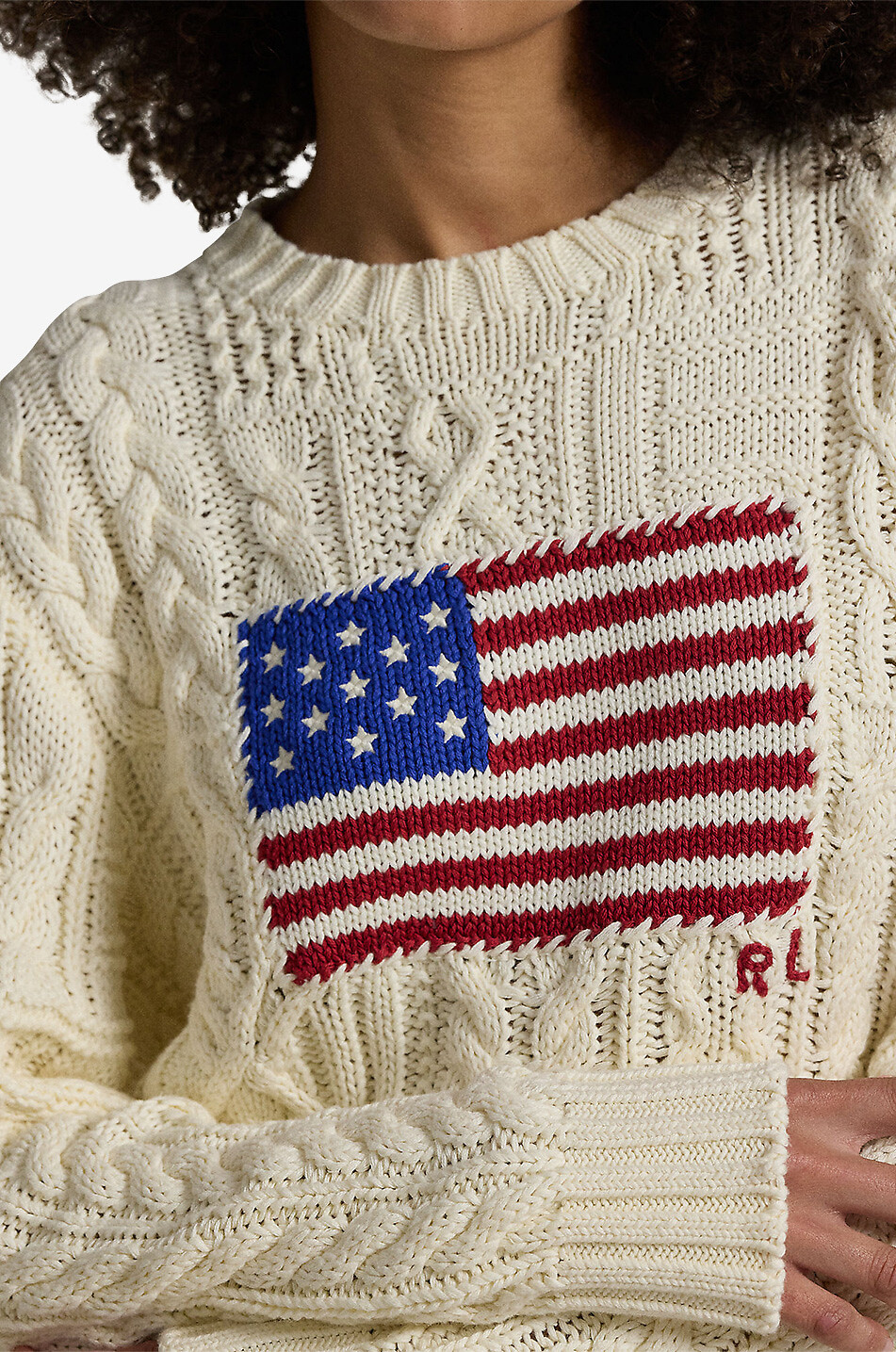 POLO RALPH LAUREN Pull torsadé en coton Aran Flag Femme BLANC CASSE 5