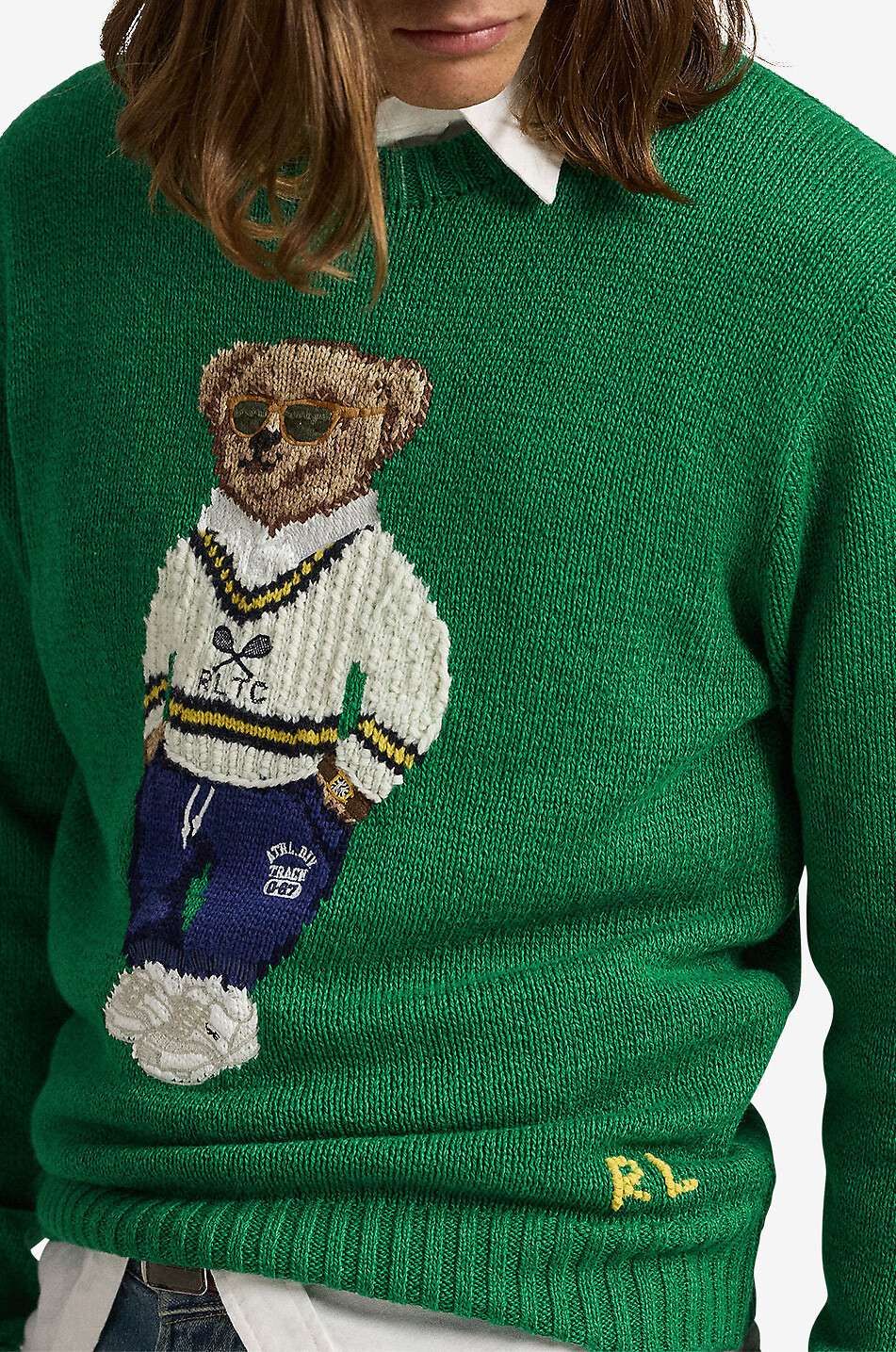 POLO RALPH LAUREN Jacquard-Pullover aus Baumwolle und Leinen Polo Bear Tennis Herren GRÜN 5
