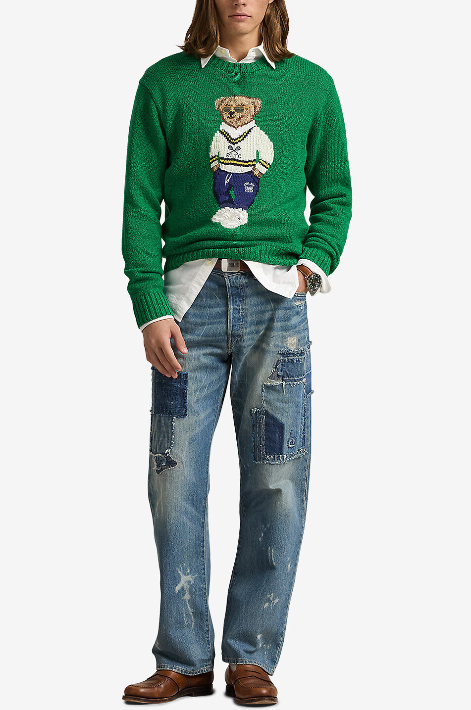 POLO RALPH LAUREN Jacquard-Pullover aus Baumwolle und Leinen Polo Bear Tennis Herren GRÜN 4