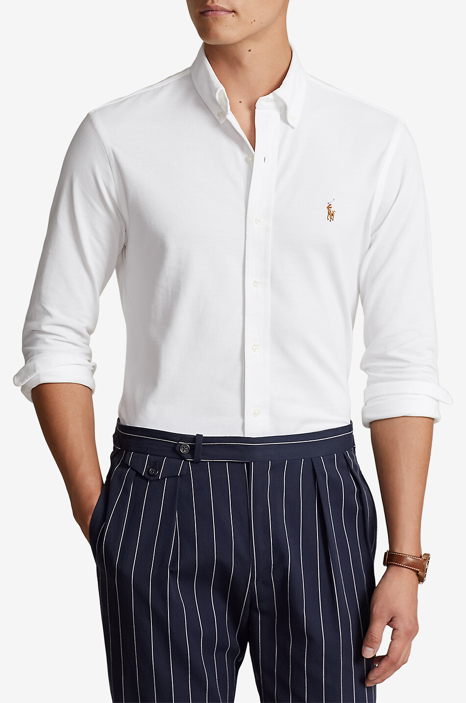 POLO RALPH LAUREN Pony cotton piqué oxford shirt Men WHITE 2