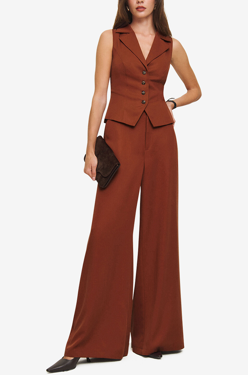REFORMATION Ensemble pantalon large et gilet Taryn Femme ORANGE FONCÉ 4