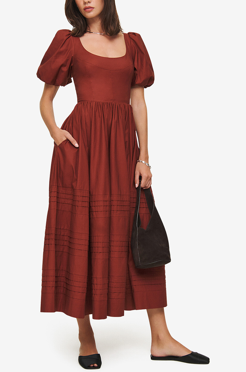 REFORMATION Everlyn flared organic cotton poplin midi dress Women DARK ORANGE 3