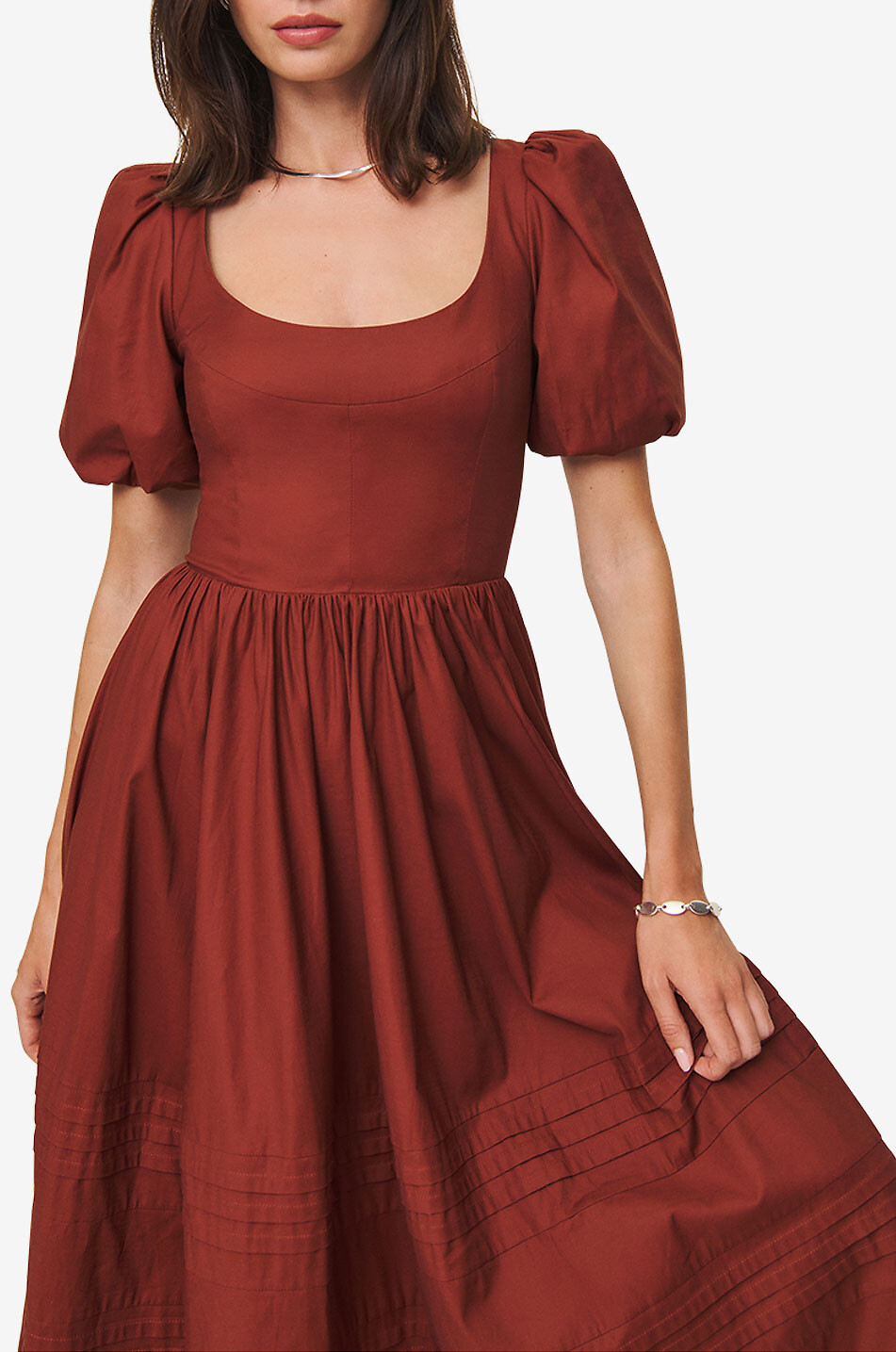 REFORMATION Everlyn flared organic cotton poplin midi dress Women DARK ORANGE 5