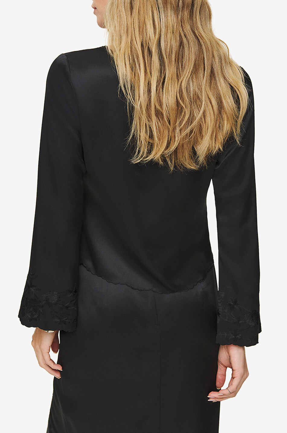 REFORMATION Rosina embroidered silk top with self-ties Women BLACK 4