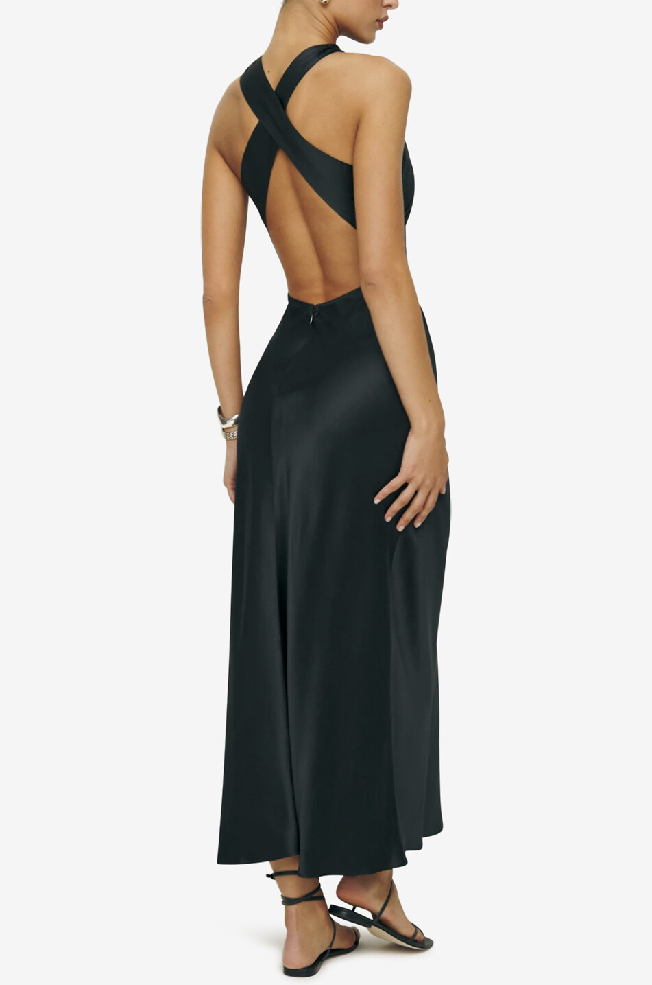 REFORMATION Casette long sleeveless silk satin dress Women BLACK 4