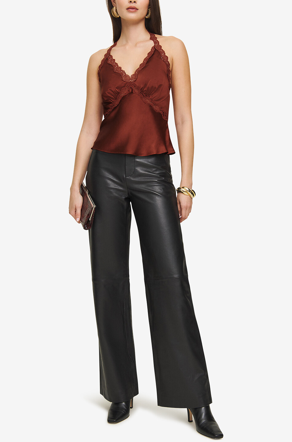 REFORMATION Monica silk and lace camisole Women ORANGE 5
