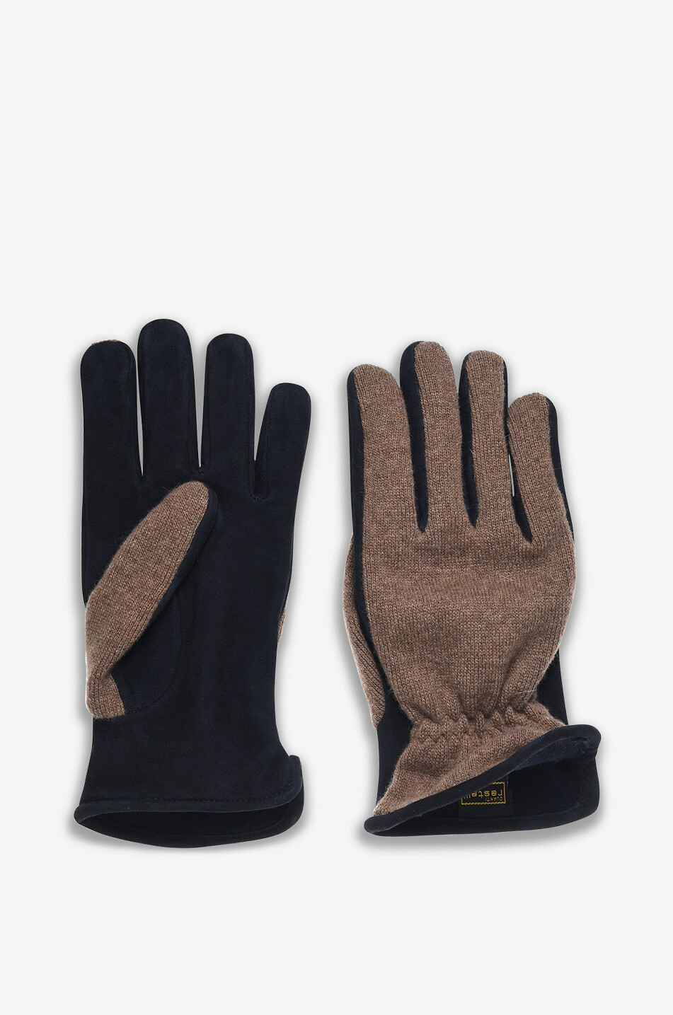Zweifarbige Handschuhe aus Strick und Wildleder