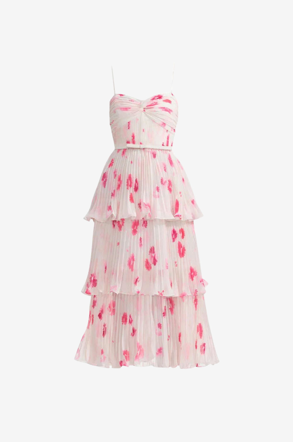 Robe midi à volants étagés plissés