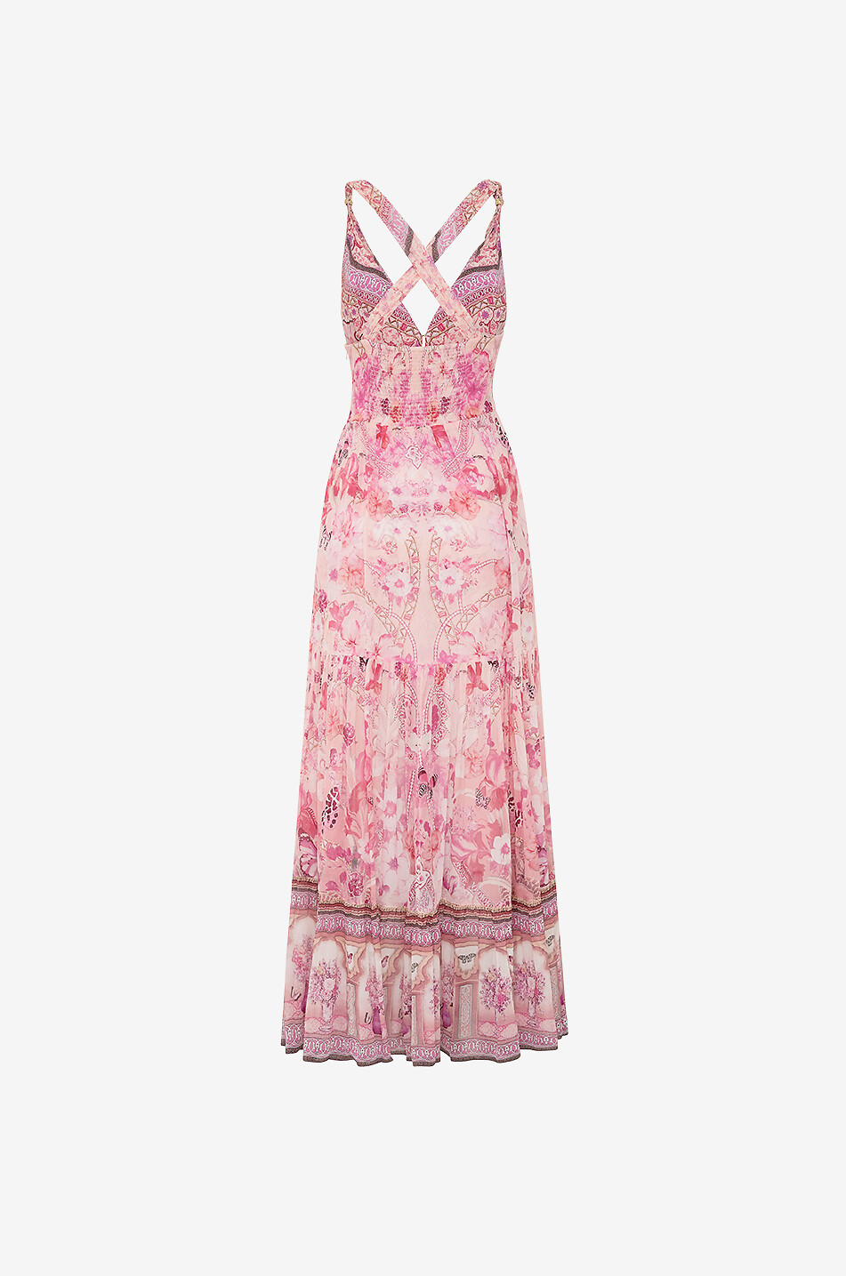CAMILLA Robe à bretelles longue en georgette de soie Bead Strap Botanical Novella Femme ROSE 2