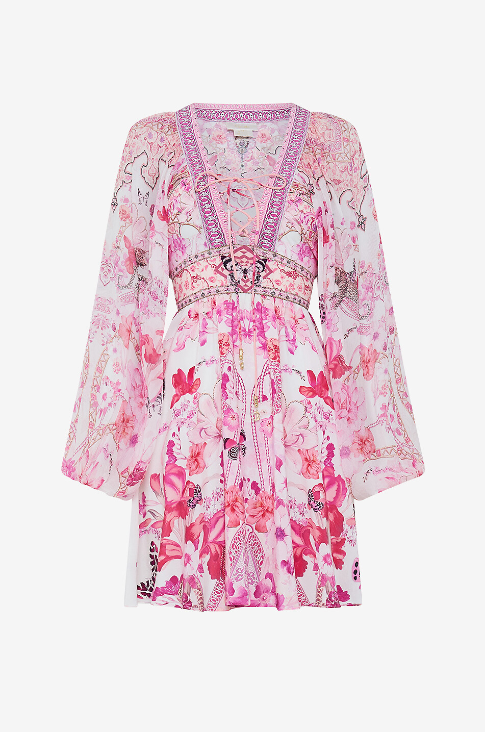 CAMILLA Mini robe en soie Lace Up Front Botanical Novella Femme ROSE 1