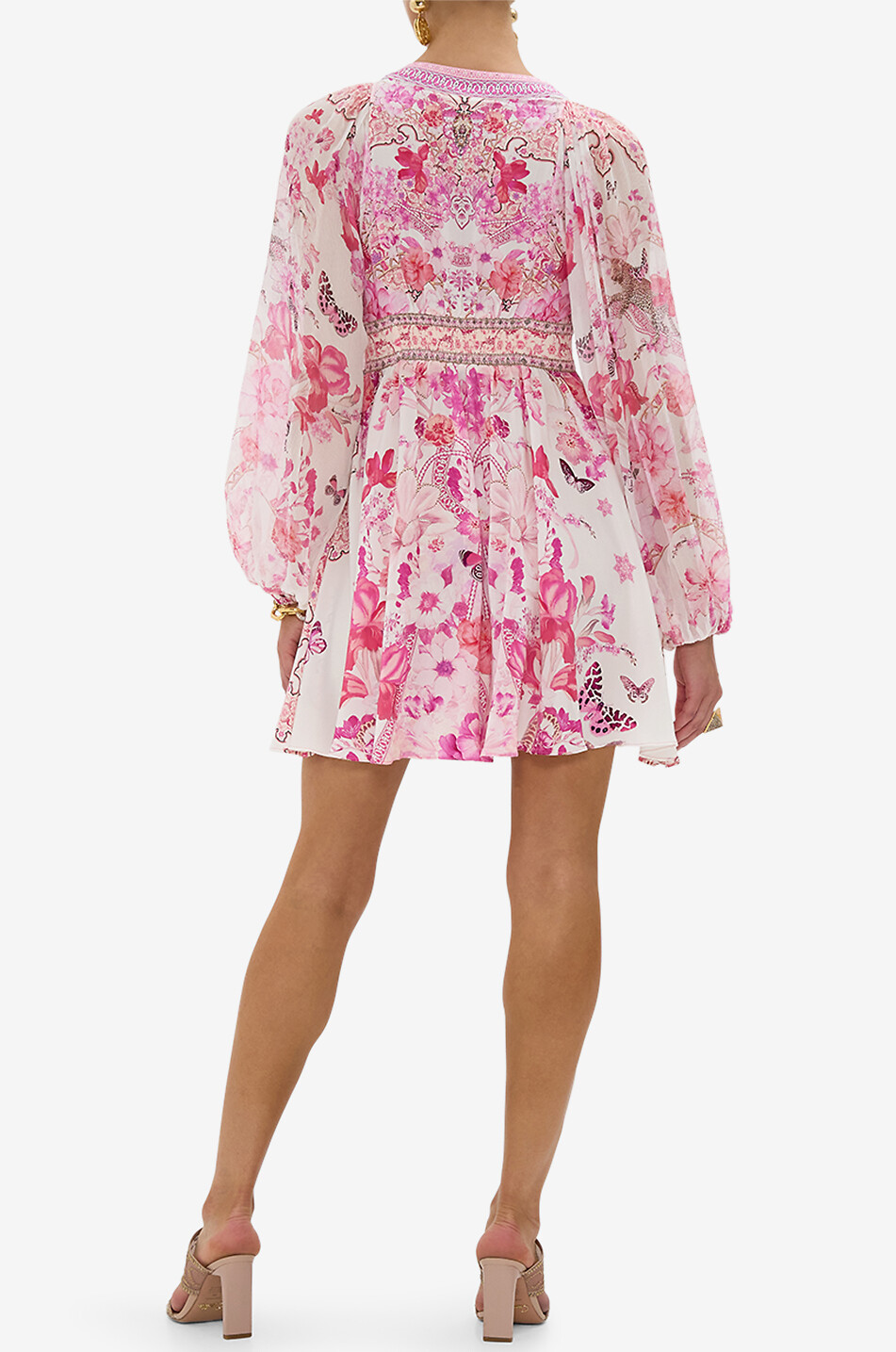 CAMILLA Mini robe en soie Lace Up Front Botanical Novella Femme ROSE 5