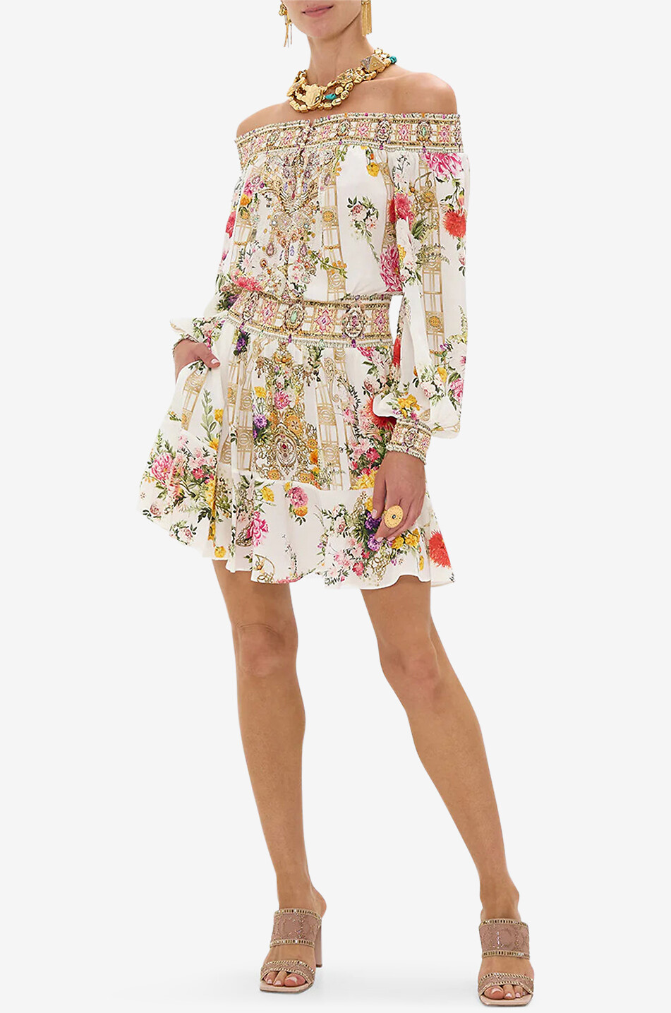 CAMILLA Robe courte à épaules dénudées en soie Egyptian Rose Femme BLANC 3