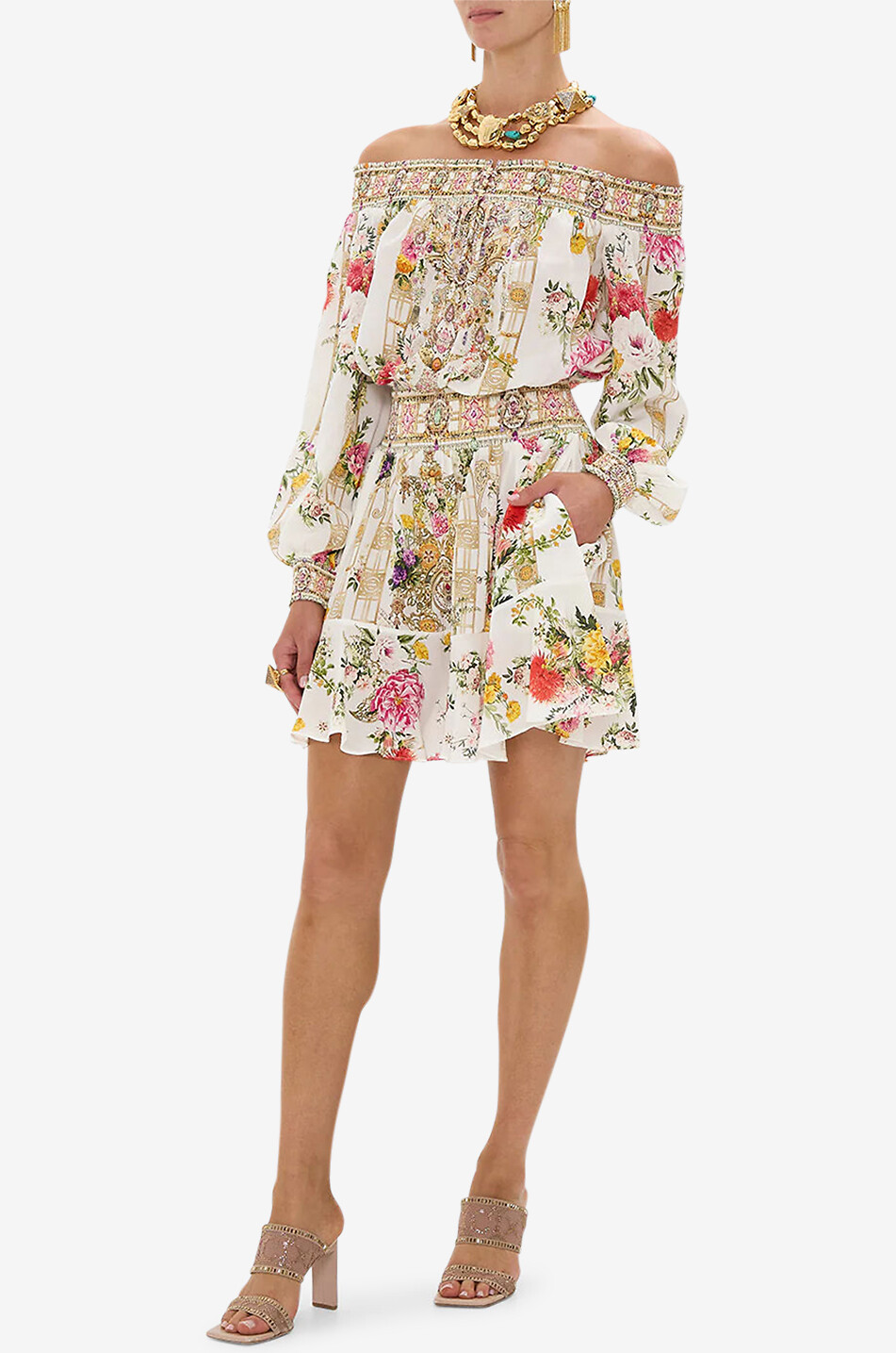 CAMILLA Robe courte à épaules dénudées en soie Egyptian Rose Femme BLANC 4