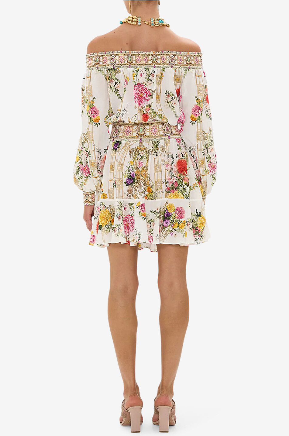 CAMILLA Robe courte à épaules dénudées en soie Egyptian Rose Femme BLANC 5