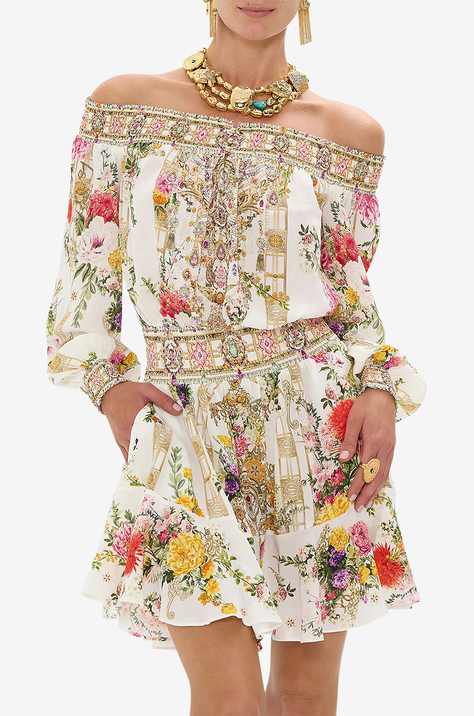 CAMILLA Robe courte à épaules dénudées en soie Egyptian Rose Femme BLANC 6