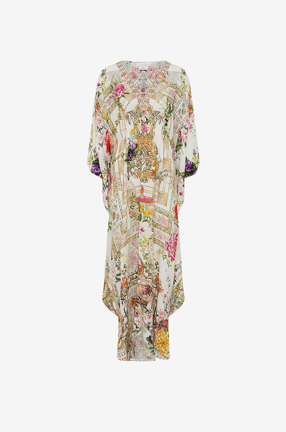 CAMILLA Gathered Waist Egyptian Rose long silk caftan Women WHITE 1