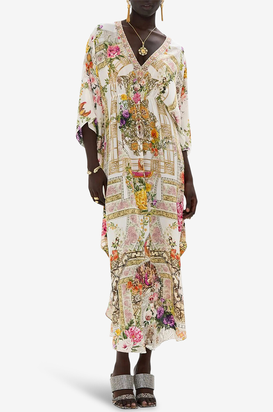 CAMILLA Gathered Waist Egyptian Rose long silk caftan Women WHITE 3