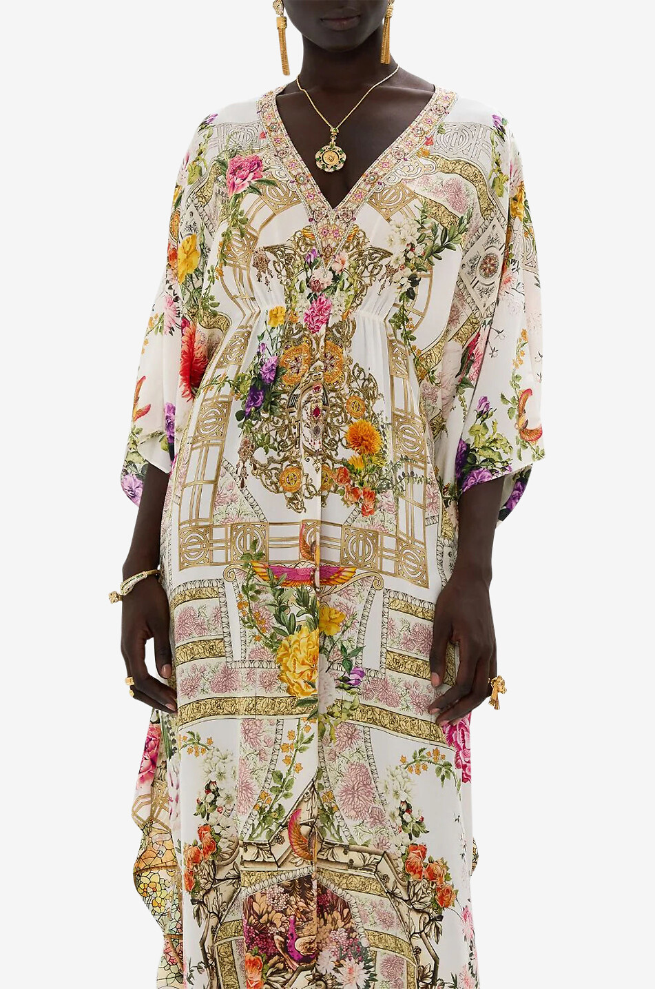 CAMILLA Gathered Waist Egyptian Rose long silk caftan Women WHITE 6