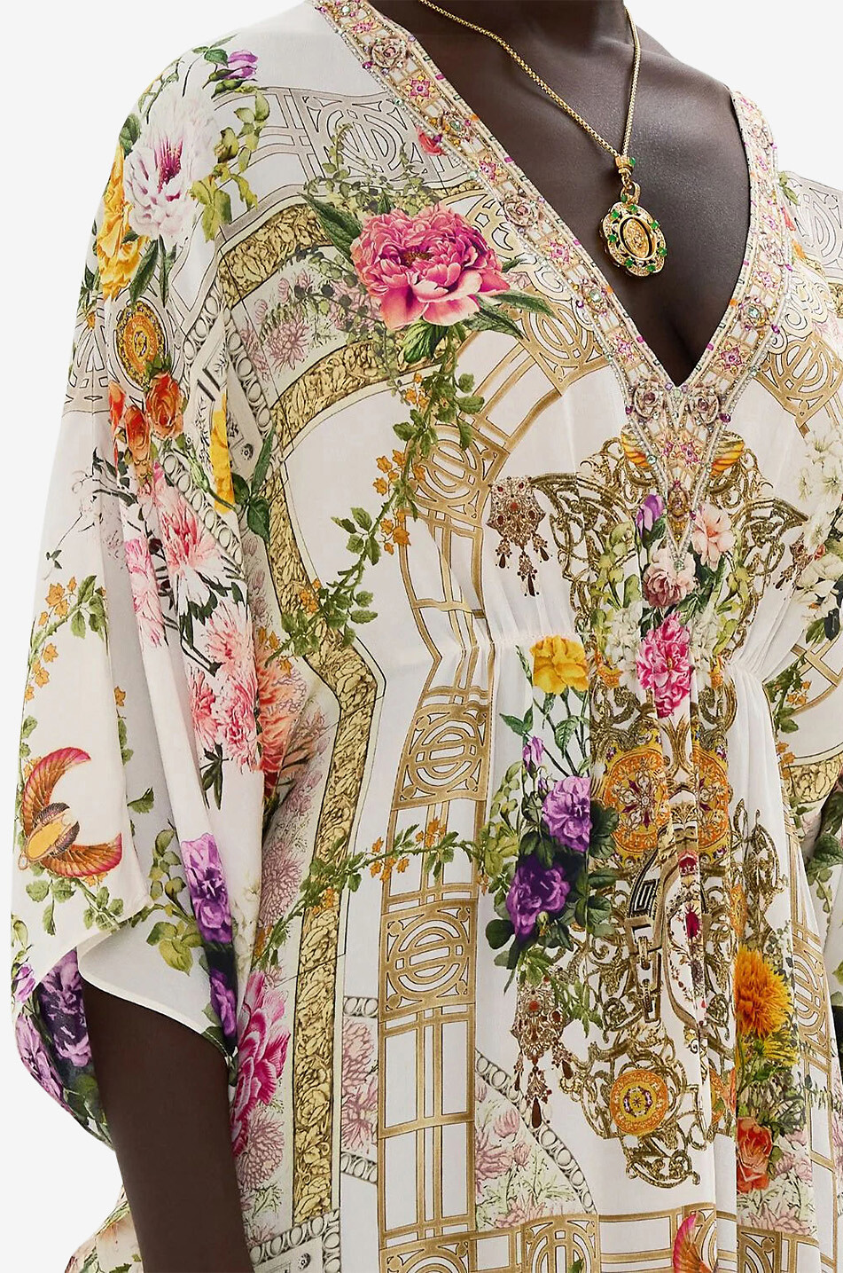 CAMILLA Gathered Waist Egyptian Rose long silk caftan Women WHITE 7