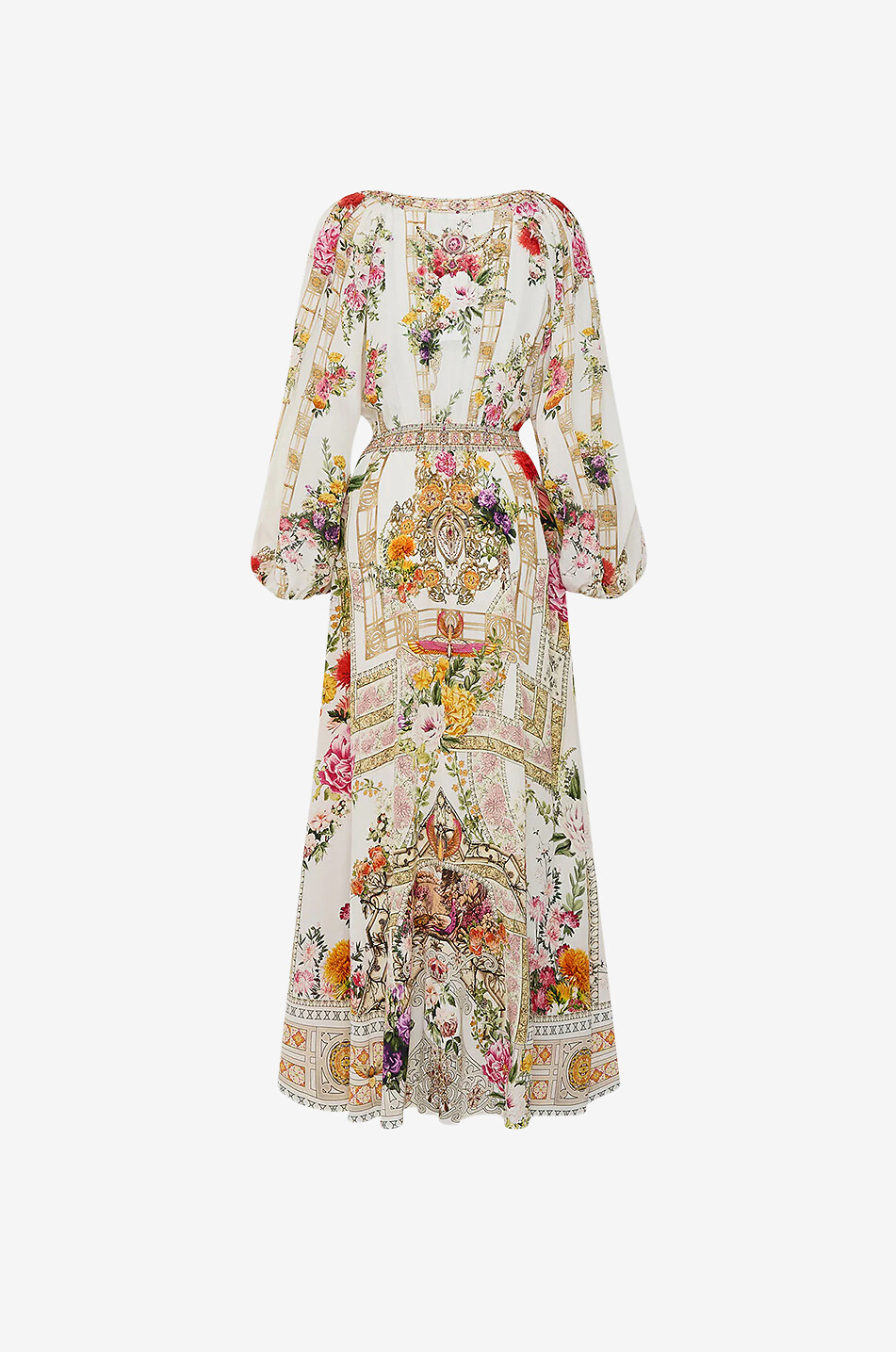 CAMILLA Raglan Shirred Waist Egyptian Rose long printed silk dress with crystals Women WHITE 2