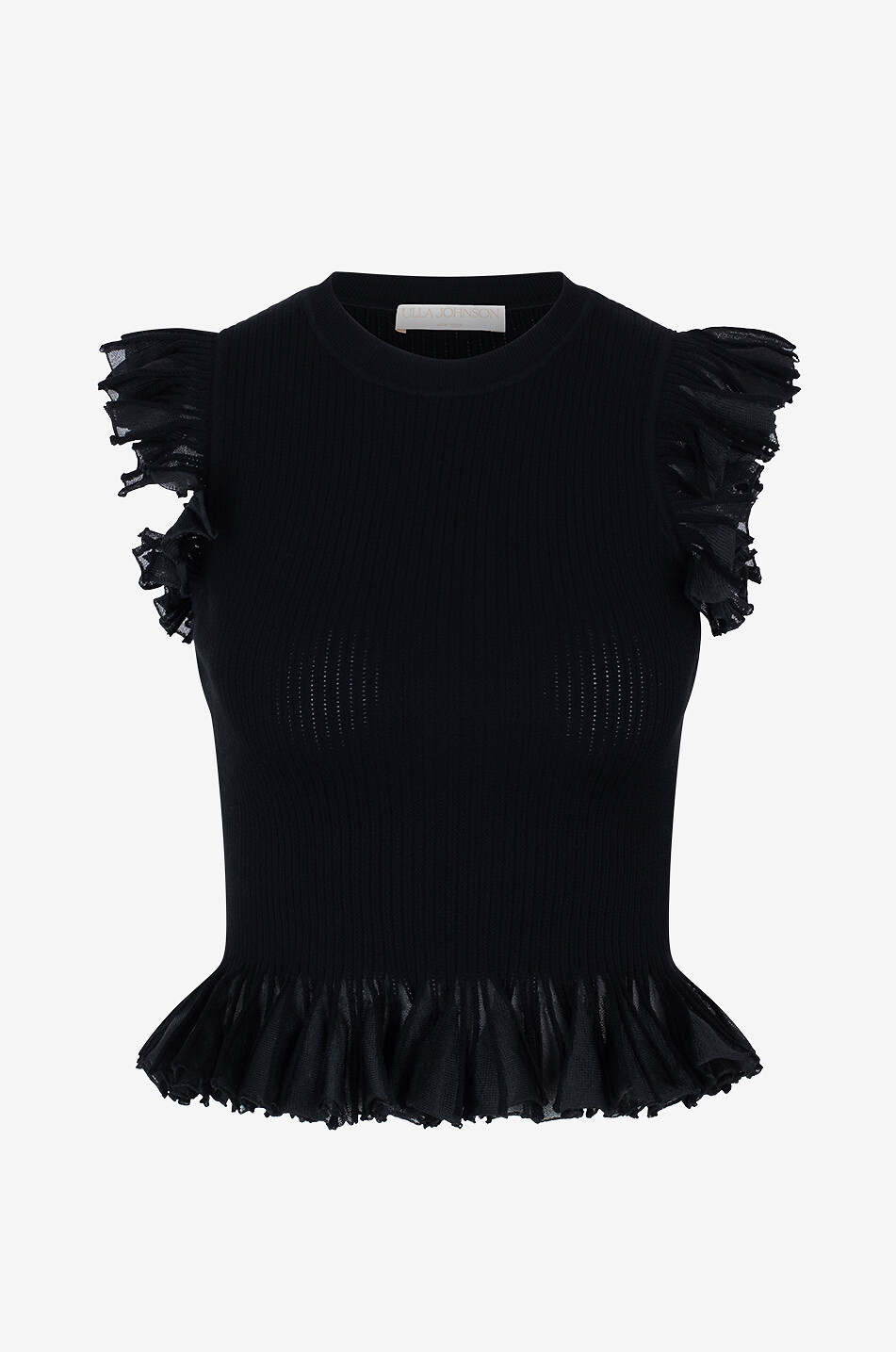ULLA JOHNSON Leila rib knit and tulle sleeveless top Women BLACK 1