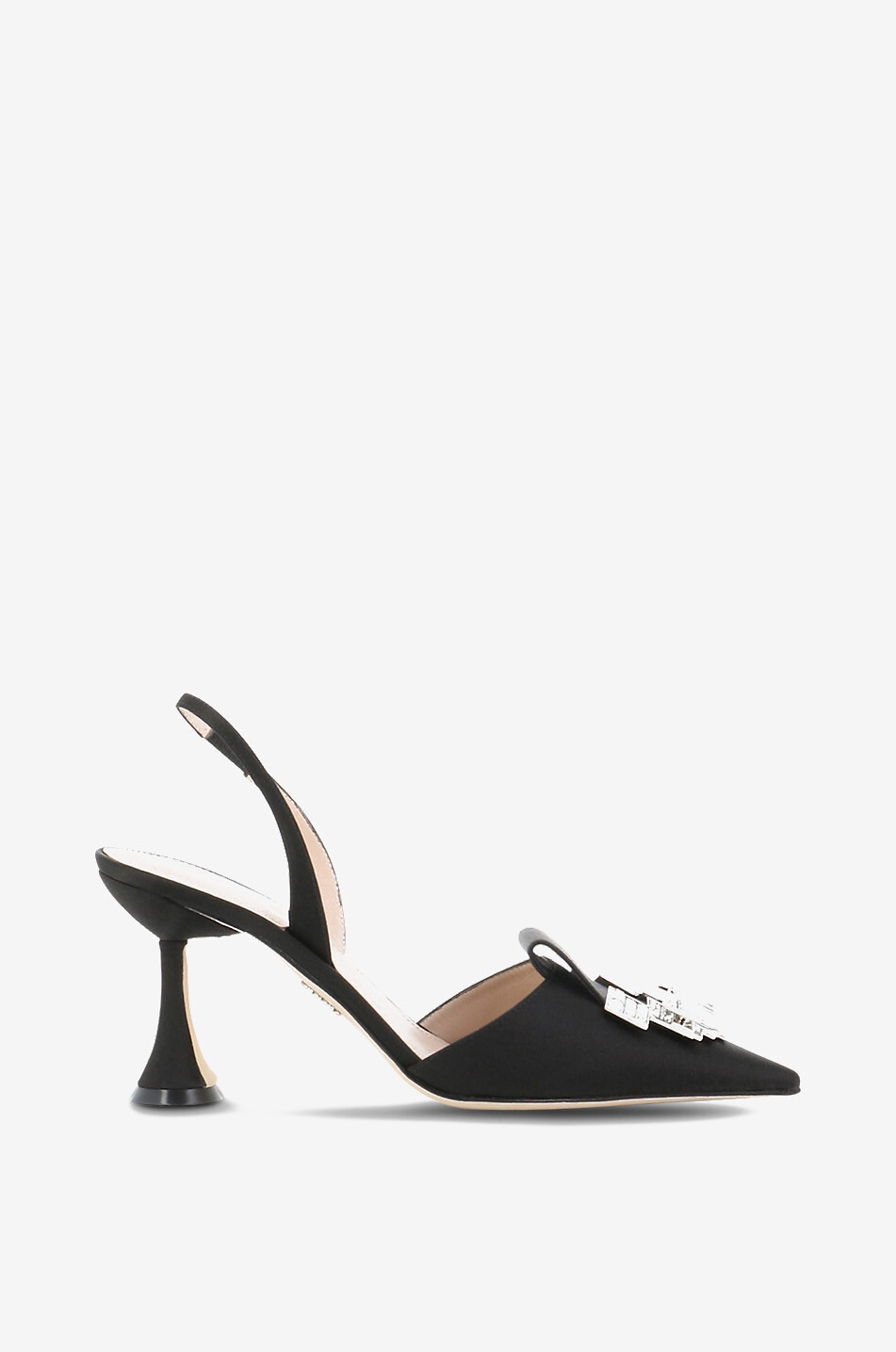 Slingback-Pumps aus Satin mit Kristallen 85