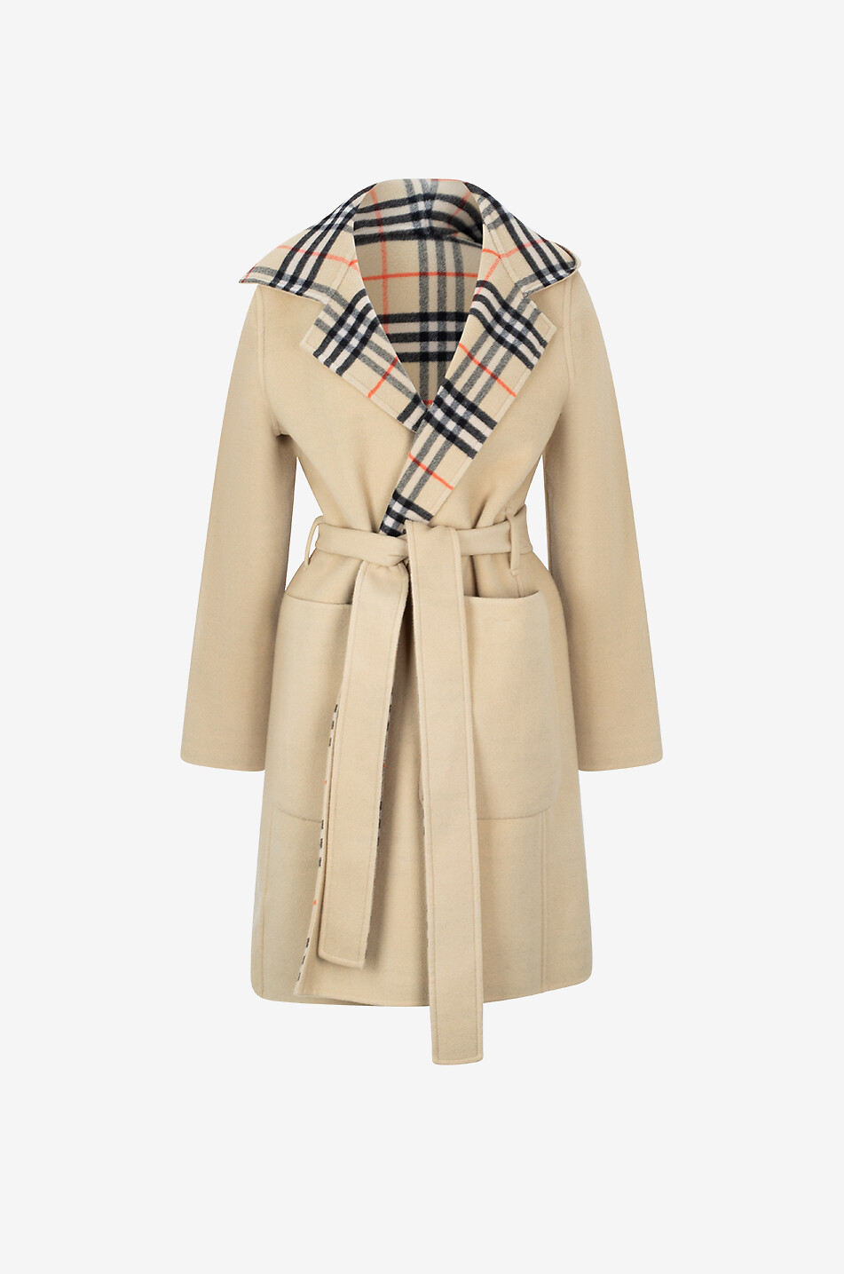 Manteau paletot réversible en laine à capuche Check