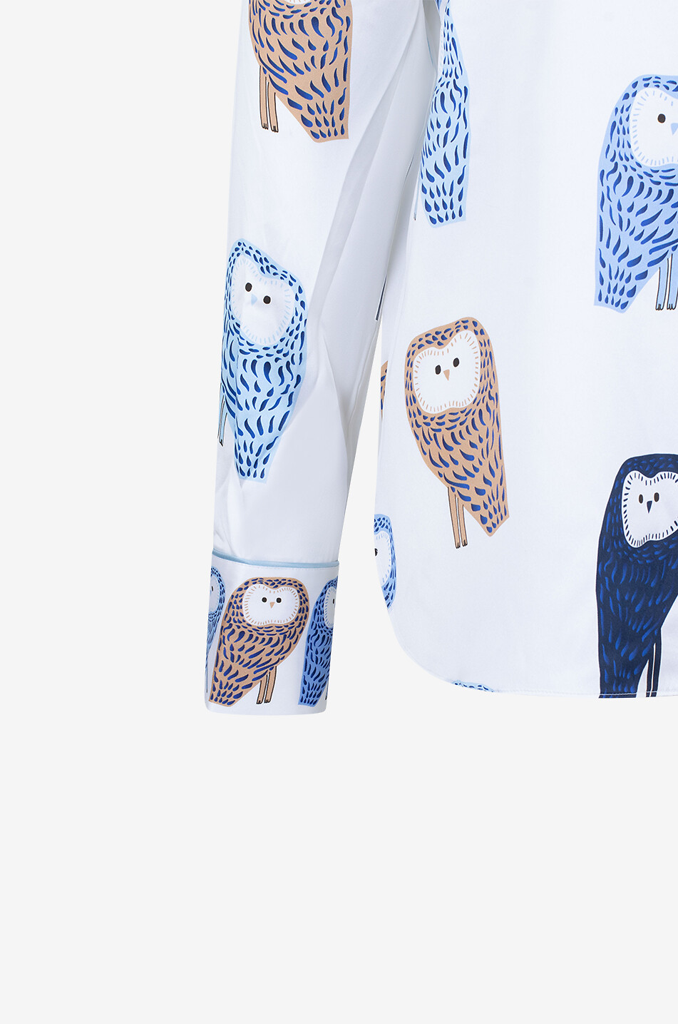 Langärmelige Bluse aus Seide mit Eulenprint