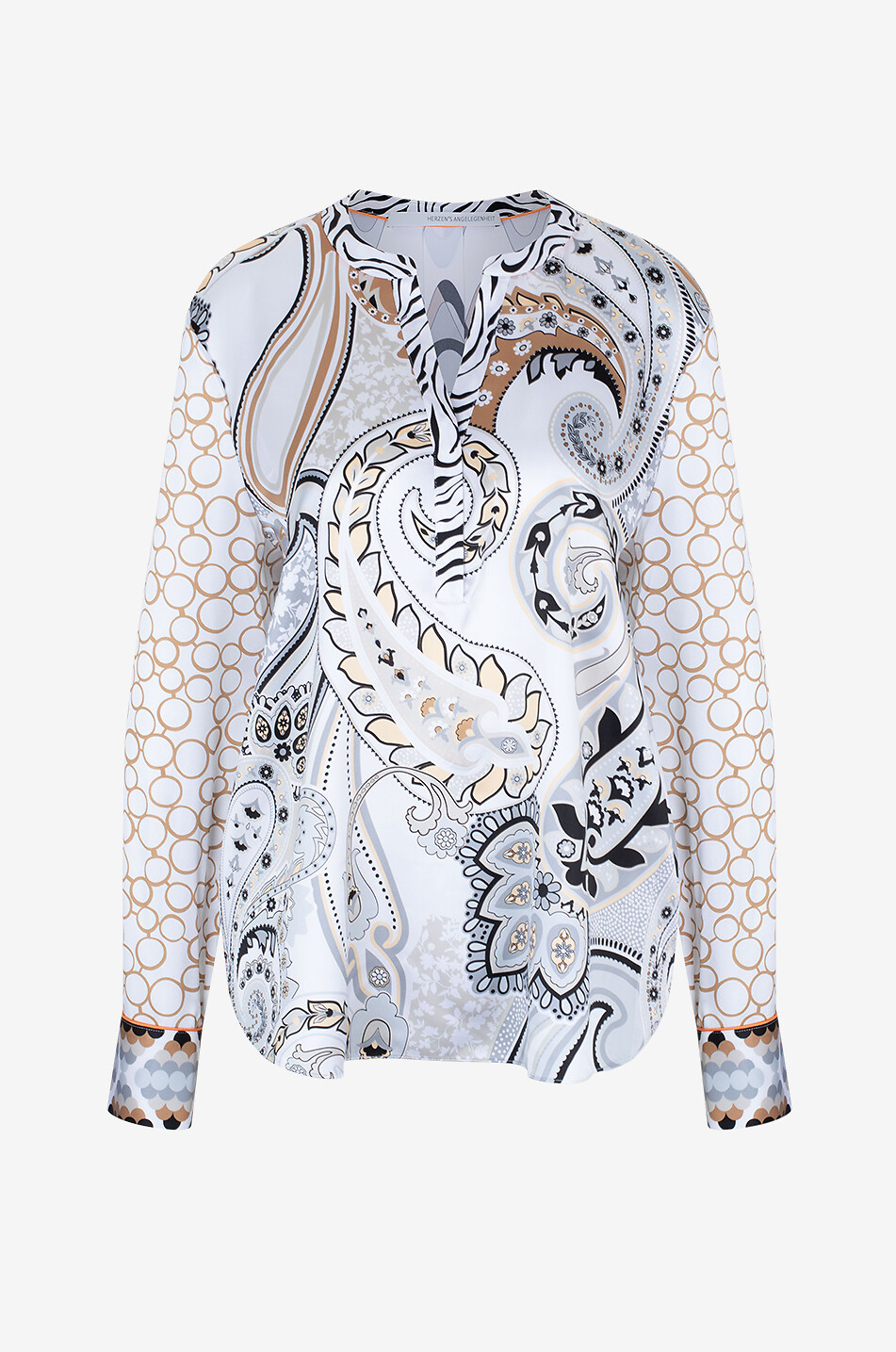 Paisley and pearl print silk long-sleeved blouse