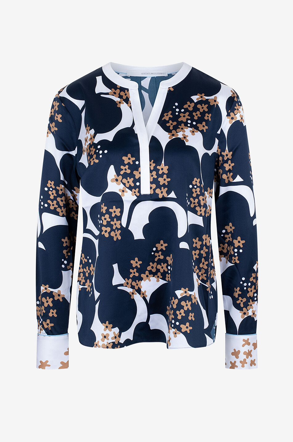 HERZEN'S ANGELEGENHE Langärmelige Bluse aus Seide mit Blütenzweigprint Damen DUNKELBLAU 1