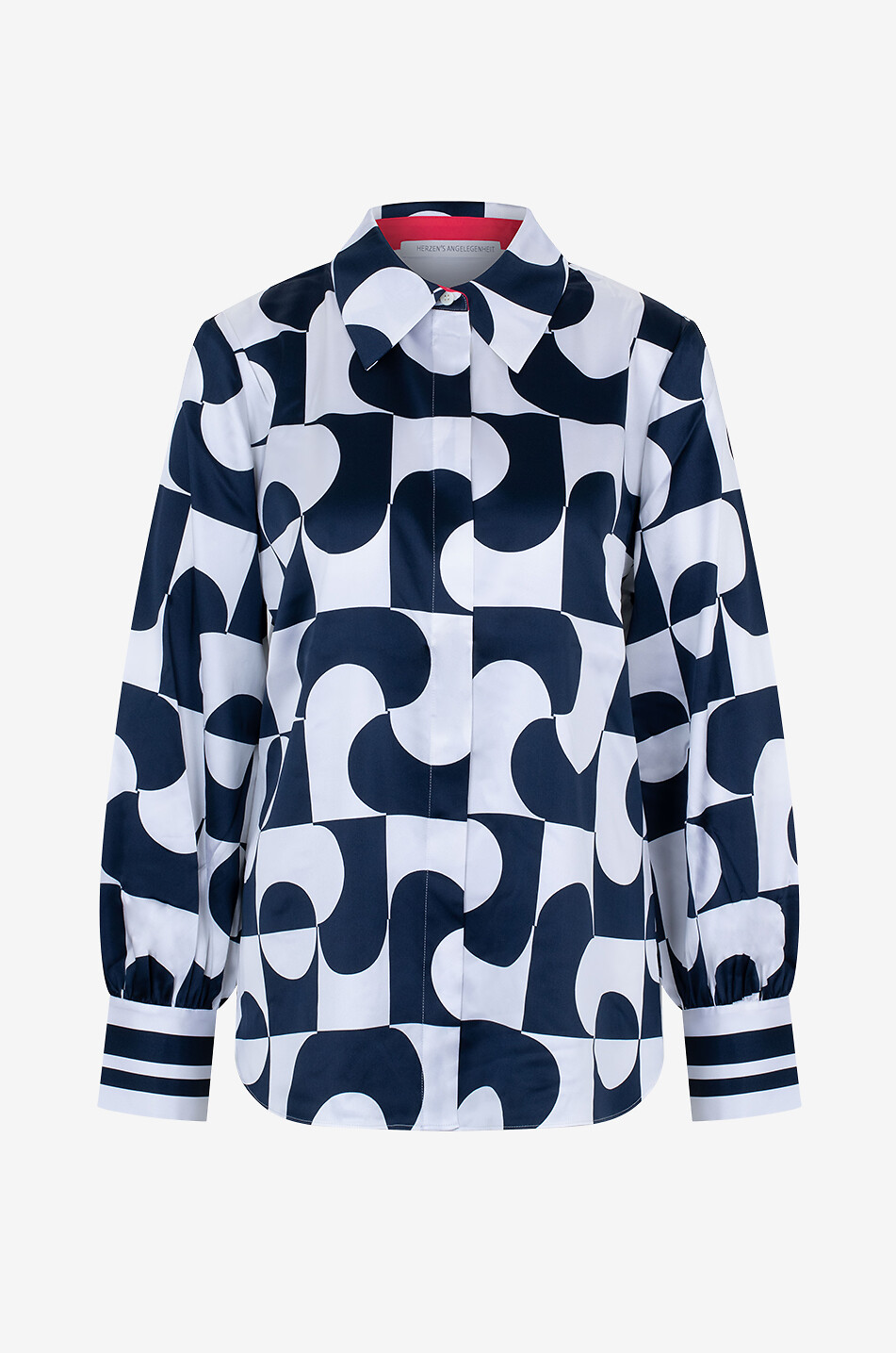HERZEN'S ANGELEGENHE Blouse à manches longues en soie à effet optique Femme BLEU FONCE 1