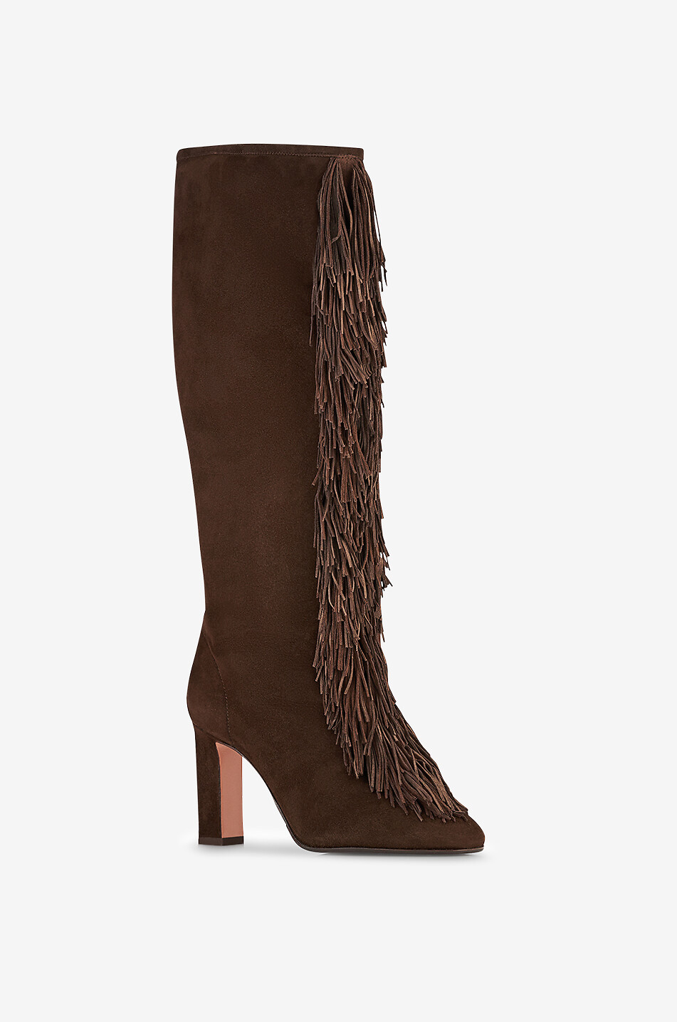 AQUAZZURA Gytane 85 fringe-adorned suede boots Women DARK BROWN 1