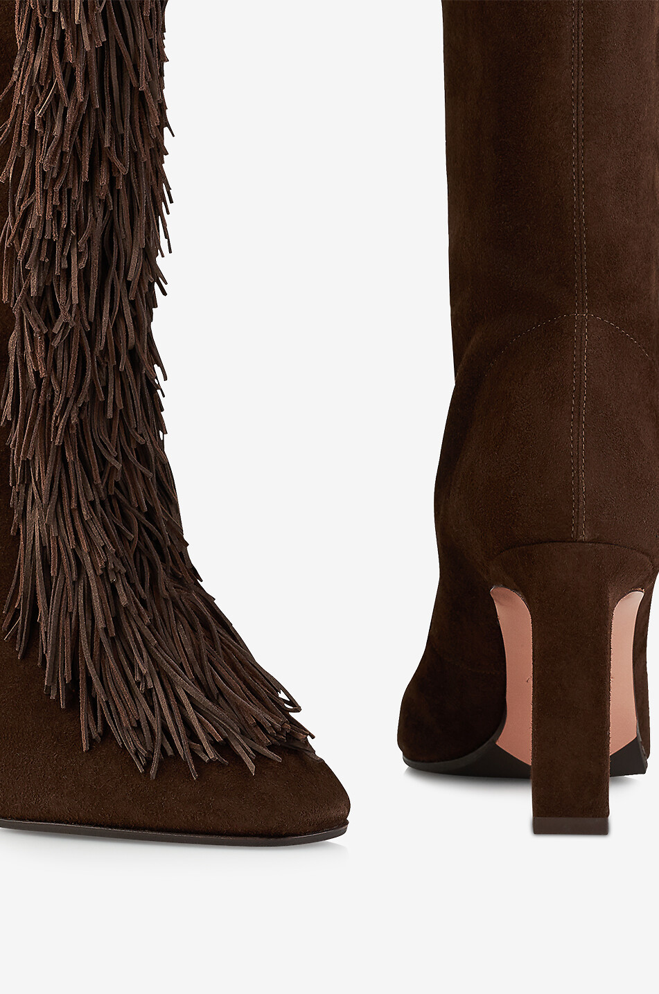 AQUAZZURA Gytane 85 fringe-adorned suede boots Women DARK BROWN 4