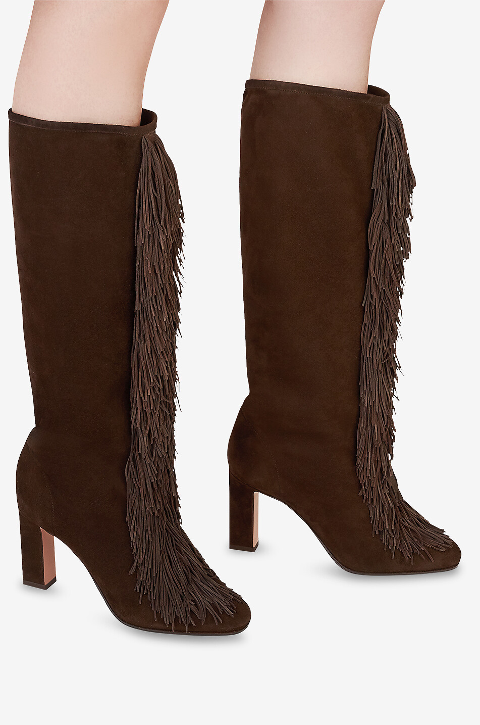 AQUAZZURA Gytane 85 fringe-adorned suede boots Women DARK BROWN 3