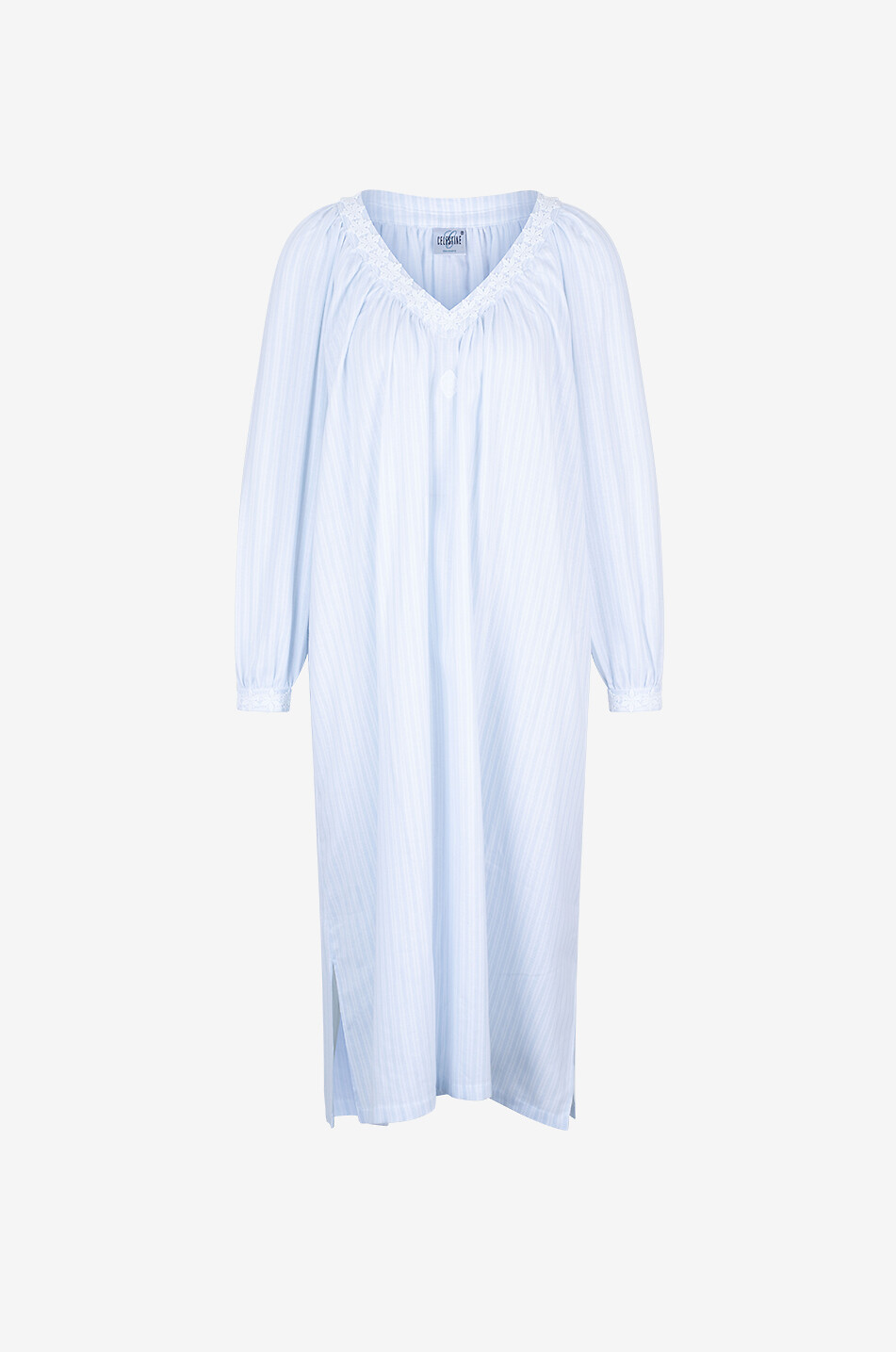 CELESTINE Chemise de nuit longue à col V en coton Josie Femme BLEU CLAIR 1