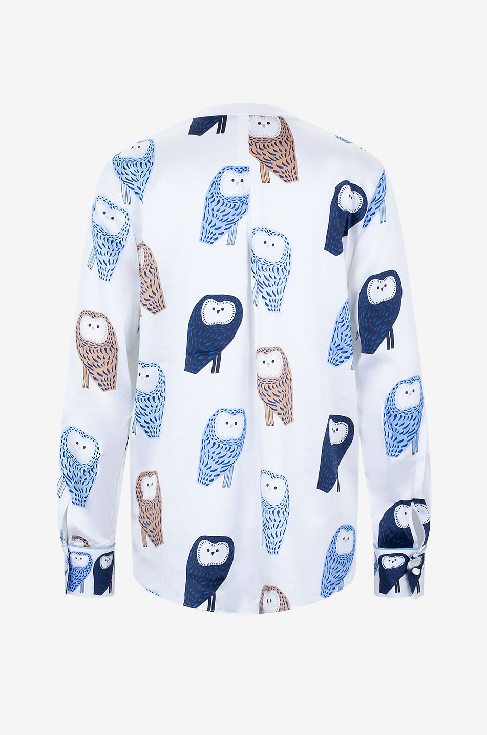 Langärmelige Bluse aus Seide mit Eulenprint