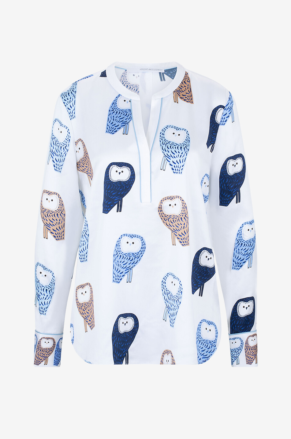 Blouse à manches longues en soie motif chouettes