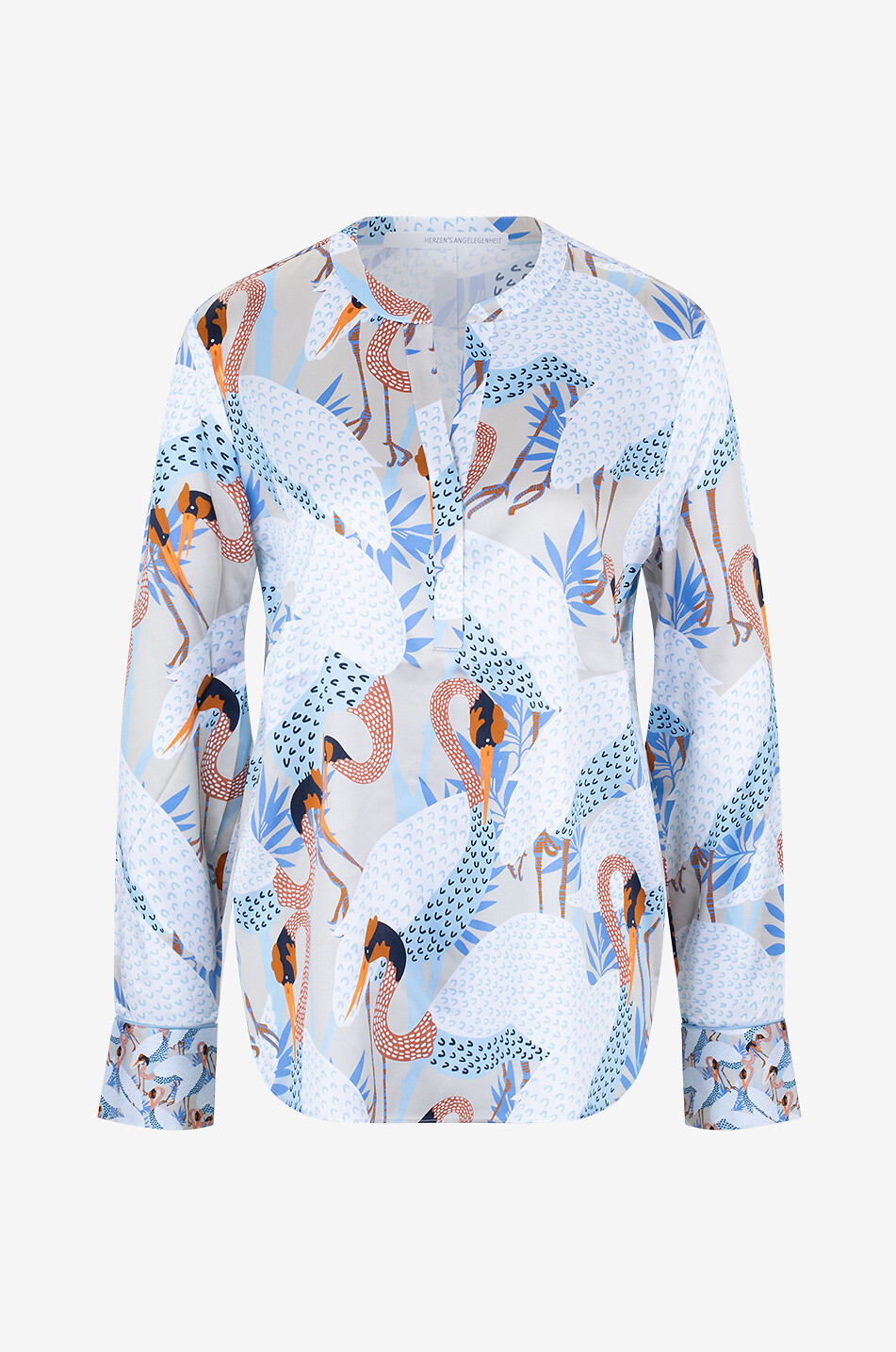 HERZEN'S ANGELEGENHE Langärmelige Bluse aus Seide mit Flamingoprint Damen BLAU 1