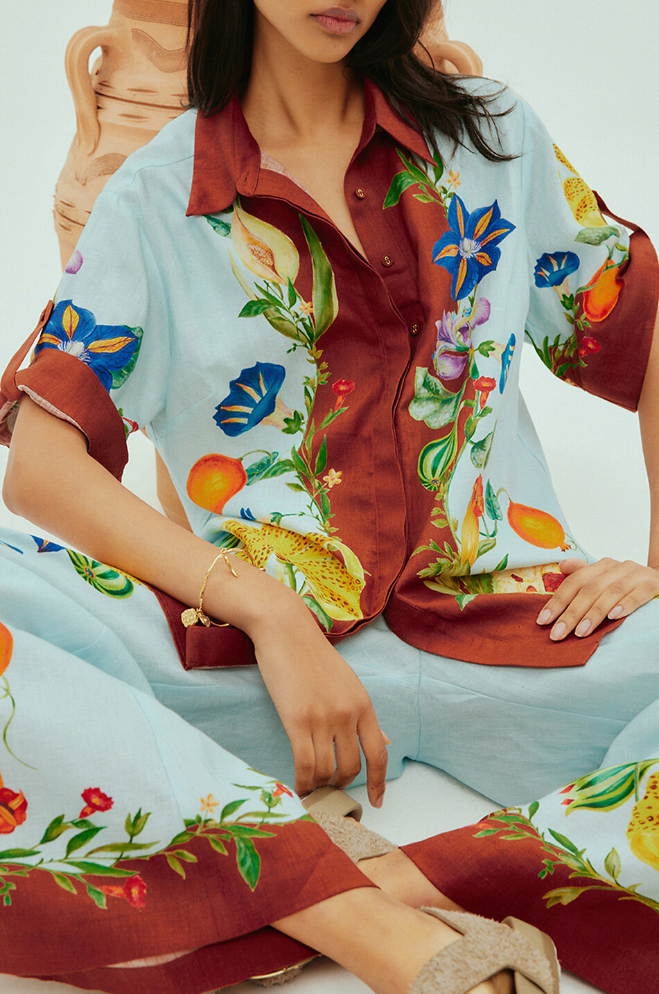 ALEMAIS Leinen-Kurzarm-Hemd Dahlia Floral Damen BUNT 5