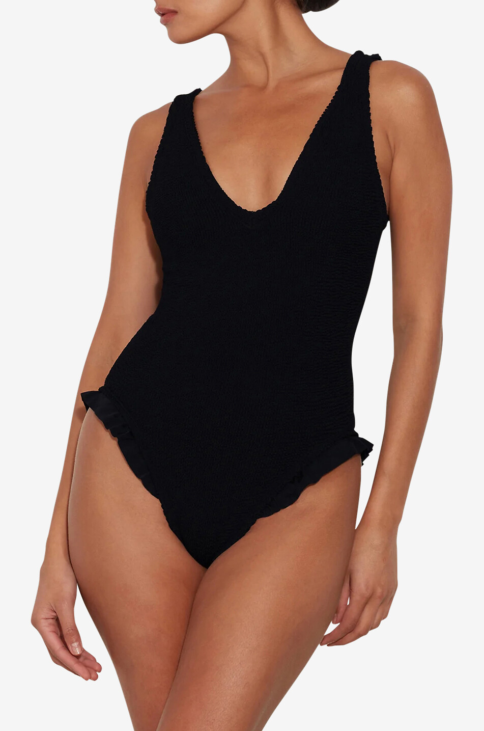 HUNZA G Lisa V-neck swimsuit with ruffles Women BLACK 2