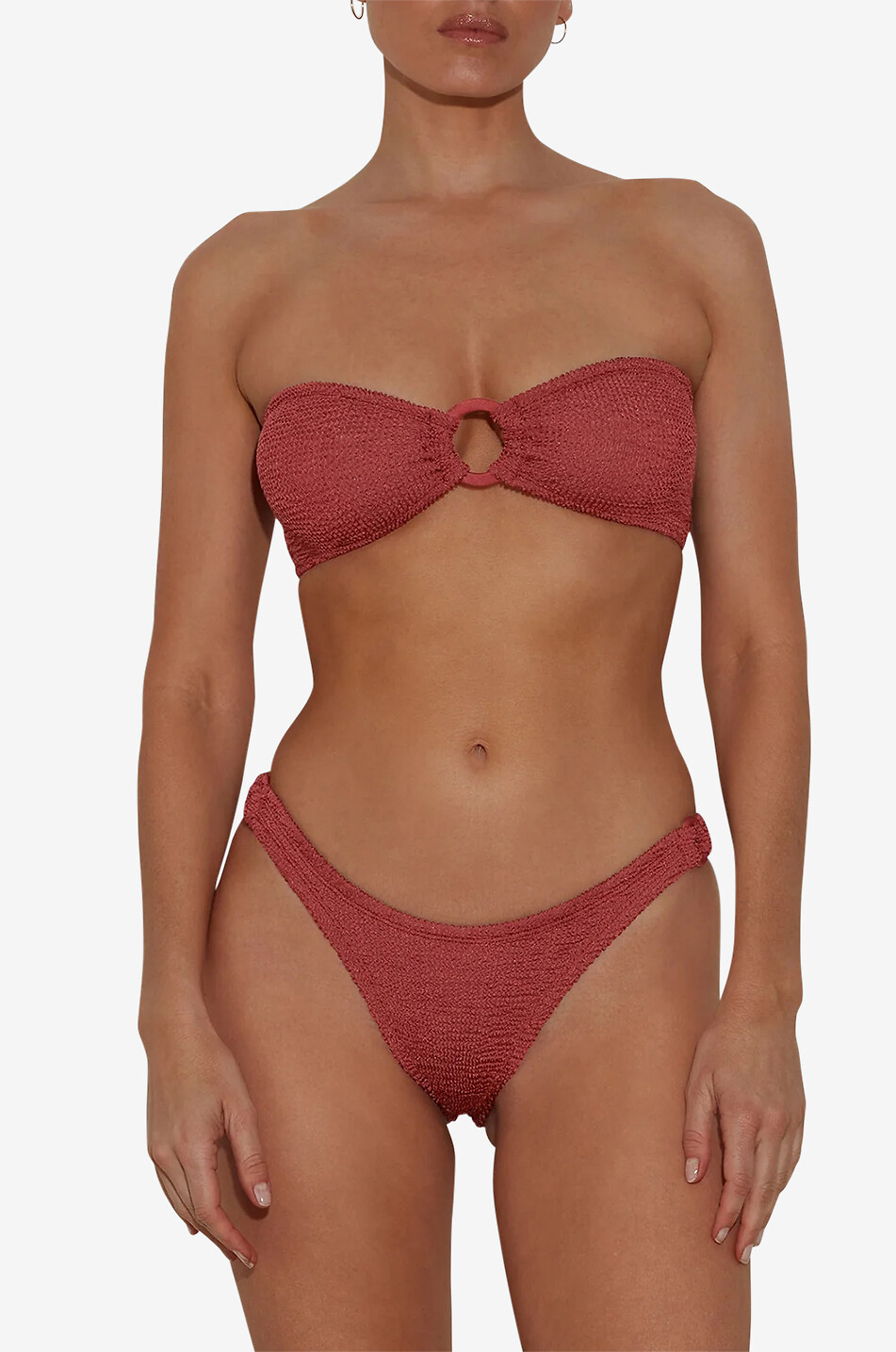 HUNZA G Gloria hoop-adorned bandeau bikini Women DARK PINK 2